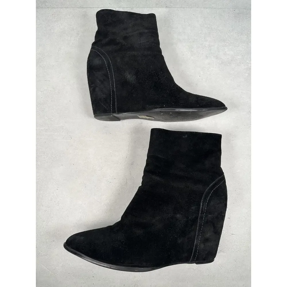 Free People x Sol Sana Boots Womens Size 41 Black Suede Wedge Booties Side Zip